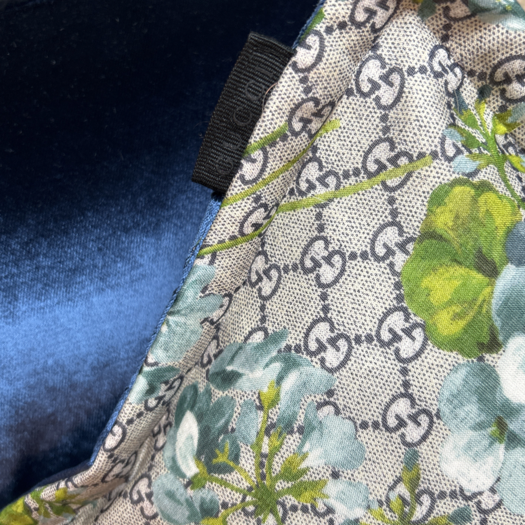 GG Logo Blooms Blue Hydrangea Vintage Silk Scarf Boudoir Pillow