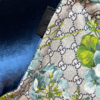 GG Logo Blooms Blue Hydrangea Vintage Silk Scarf Boudoir Pillow