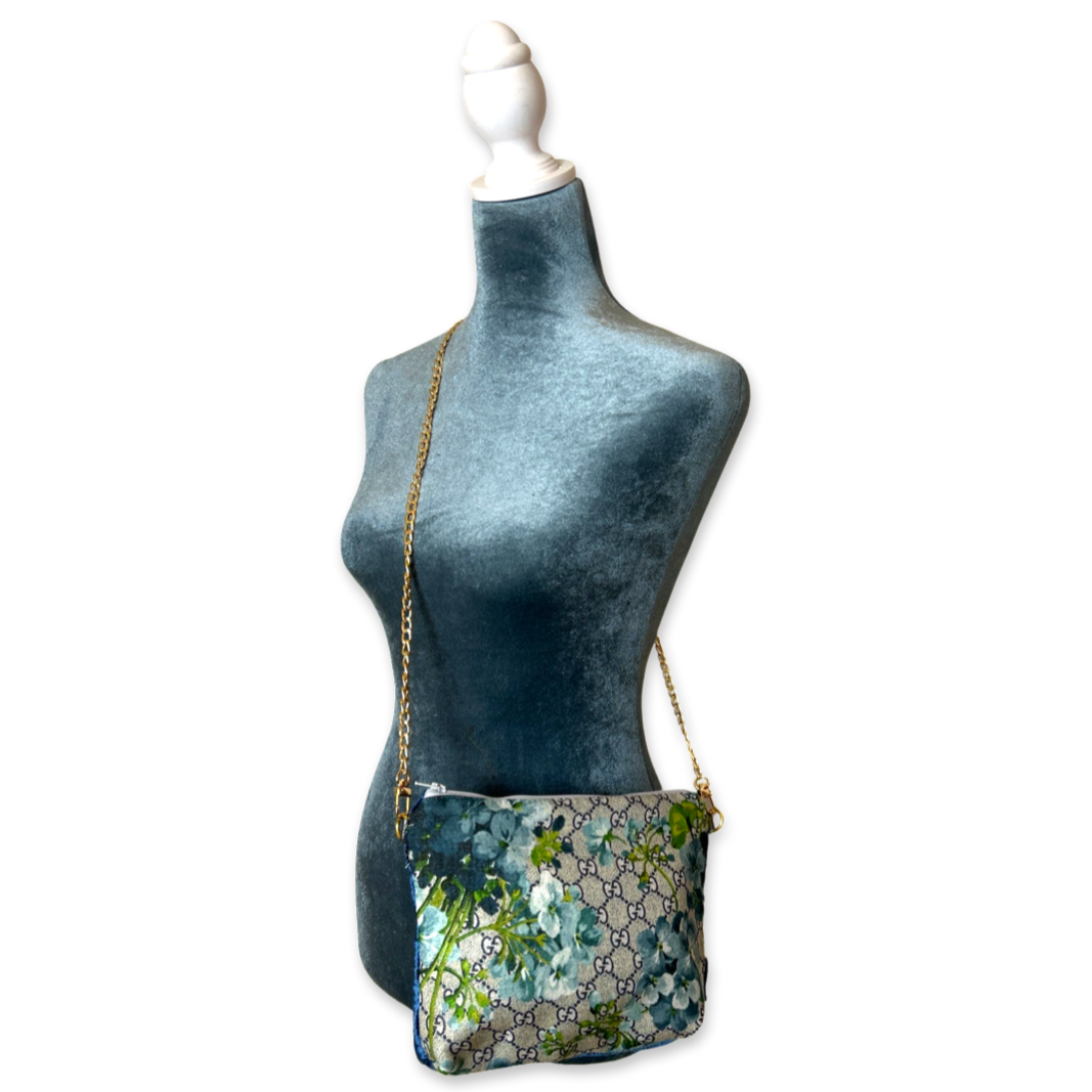 Vintage Gucci Crossbody Bag GG Logo Blooms Blue Vintage Scarf Crossbody Bag at Vintage Luxe Up