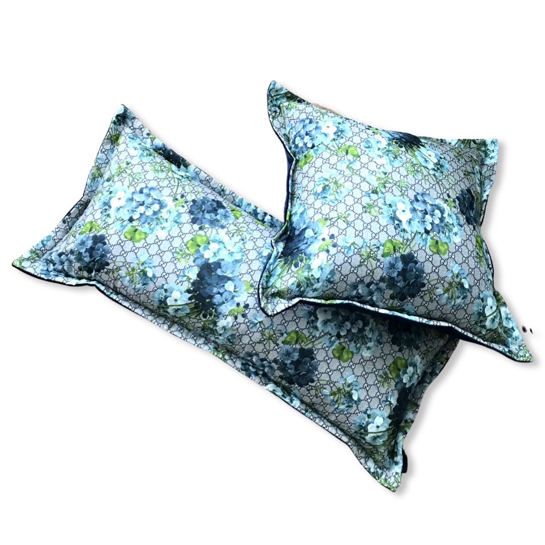 GG Logo Blooms Hydrangea Silk Scarf Lumbar Pillow