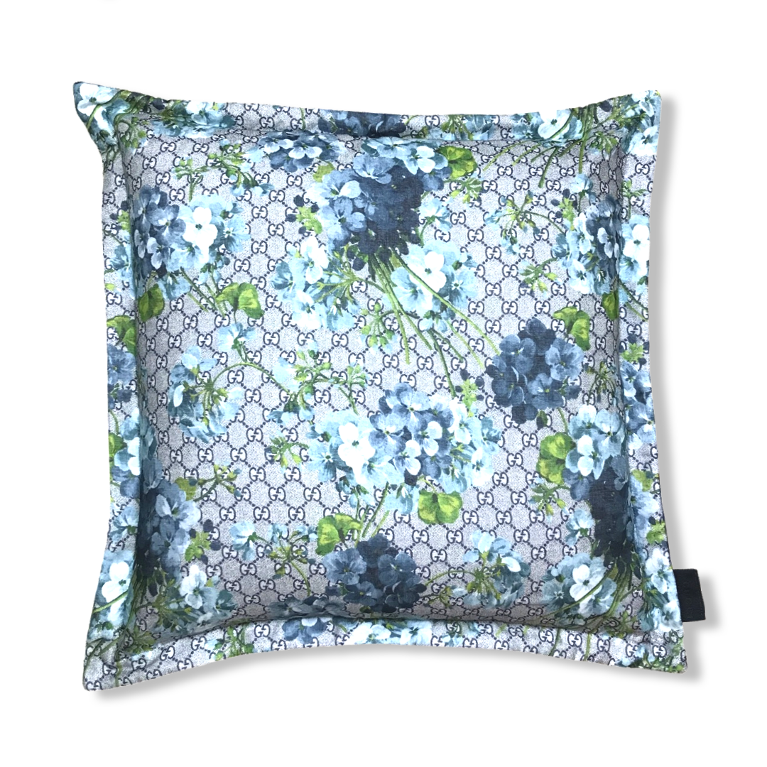 GG Logo Blooms Hydrangea Silk Scarf Pillows 20"