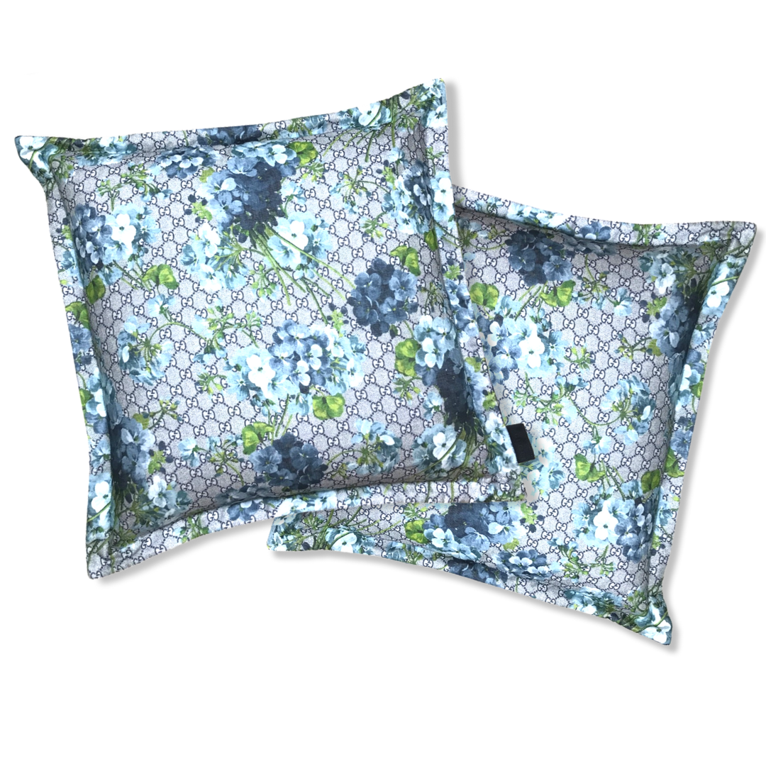 GG Logo Blooms Hydrangea Silk Scarf Pillows 20"