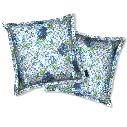 Vintage Gucci Pillow GG Logo Blooms Hydrangea Silk Scarf Pillows 20" at Vintage Luxe Up