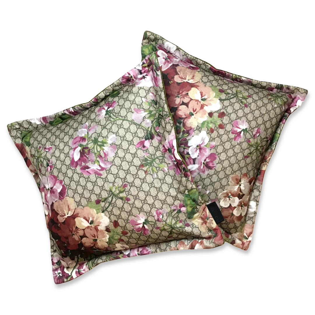 GG Logo Blooms Pink Hydrangea Silk Scarf Pillows