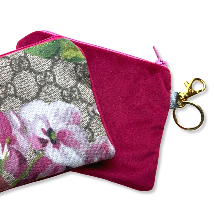 GG Logo Blooms Pink Vintage Silk Scarf Coffee Run Keychain Bag