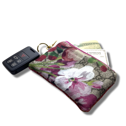 Vintage Gucci keychain bag GG Logo Blooms Pink Vintage Silk Scarf Coffee Run Keychain Bag at Vintage Luxe Up