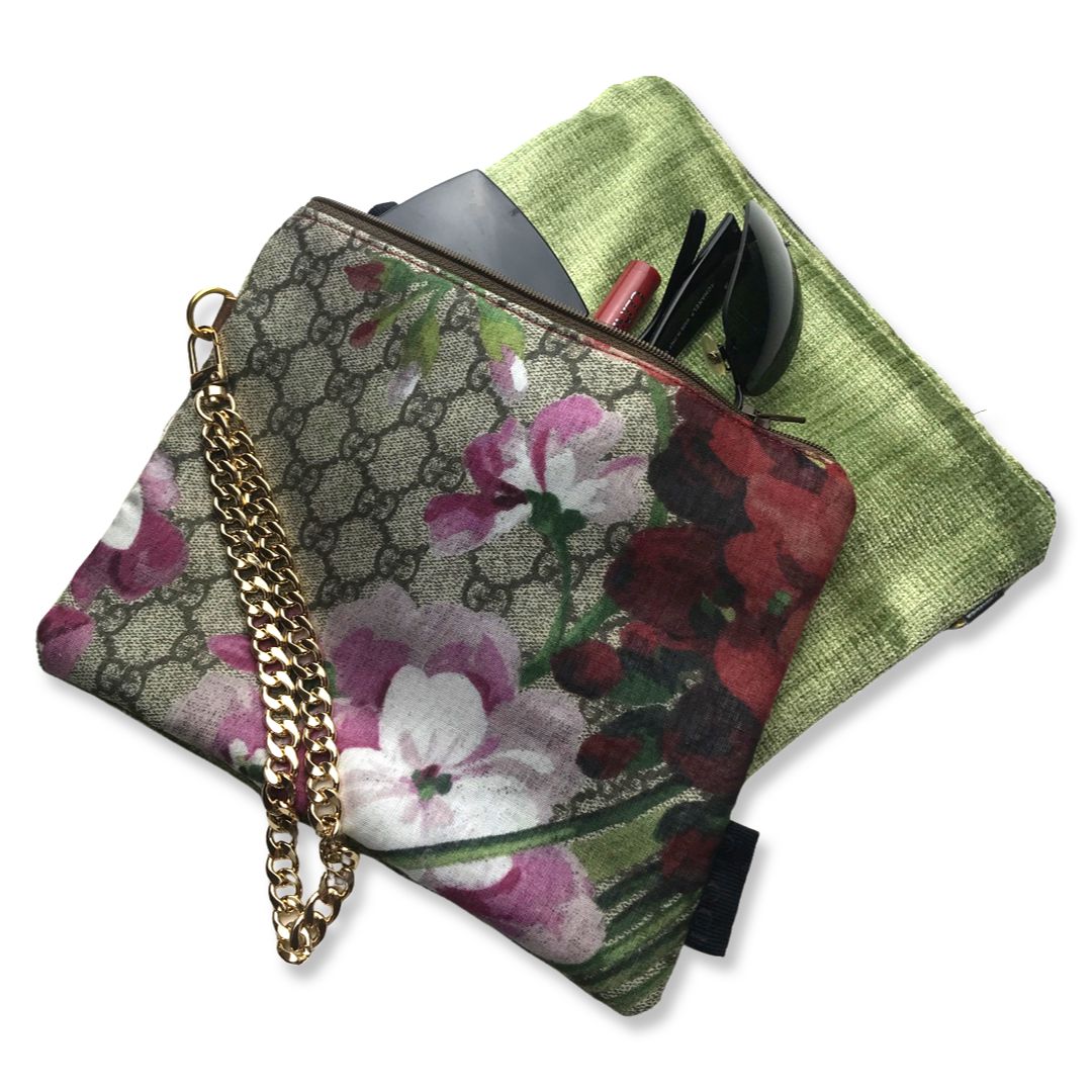 GG Logo Blooms Pink Vintage Silk Scarf Grand Wristlet Bag