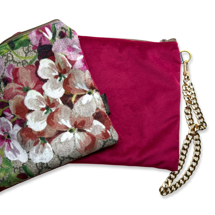 GG Logo Blooms Pink Vintage Silk Scarf Grand Wristlet Bag