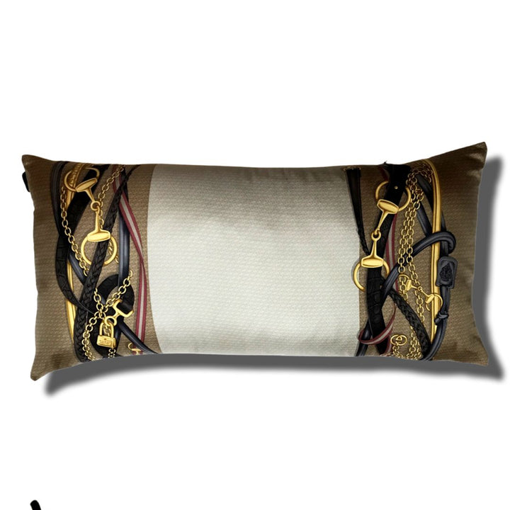 GG Logo Snaffle Bit Vintage Silk Scarf Lumbar Pillow 35"