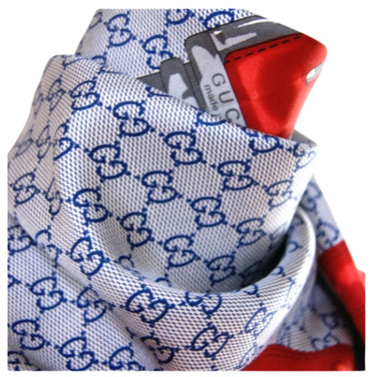 GG Monogram Blue & Red Silk Scarf Pillow 26"