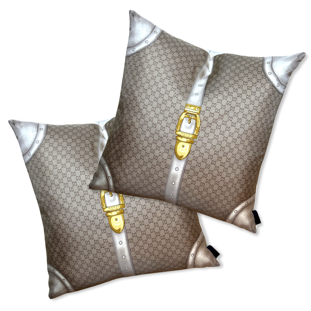 Vintage Gucci Pillow GG Monogram Vintage Silk Scarf Pillow 26" at Vintage Luxe Up