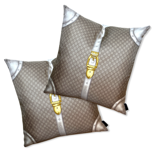 Vintage Gucci Pillow GG Monogram Vintage Silk Scarf Pillow 26" at Vintage Luxe Up