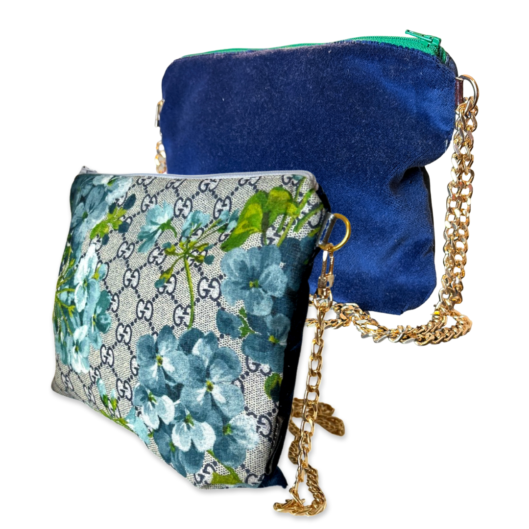 GG Logo Blooms Blue Vintage Scarf Crossbody Bag
