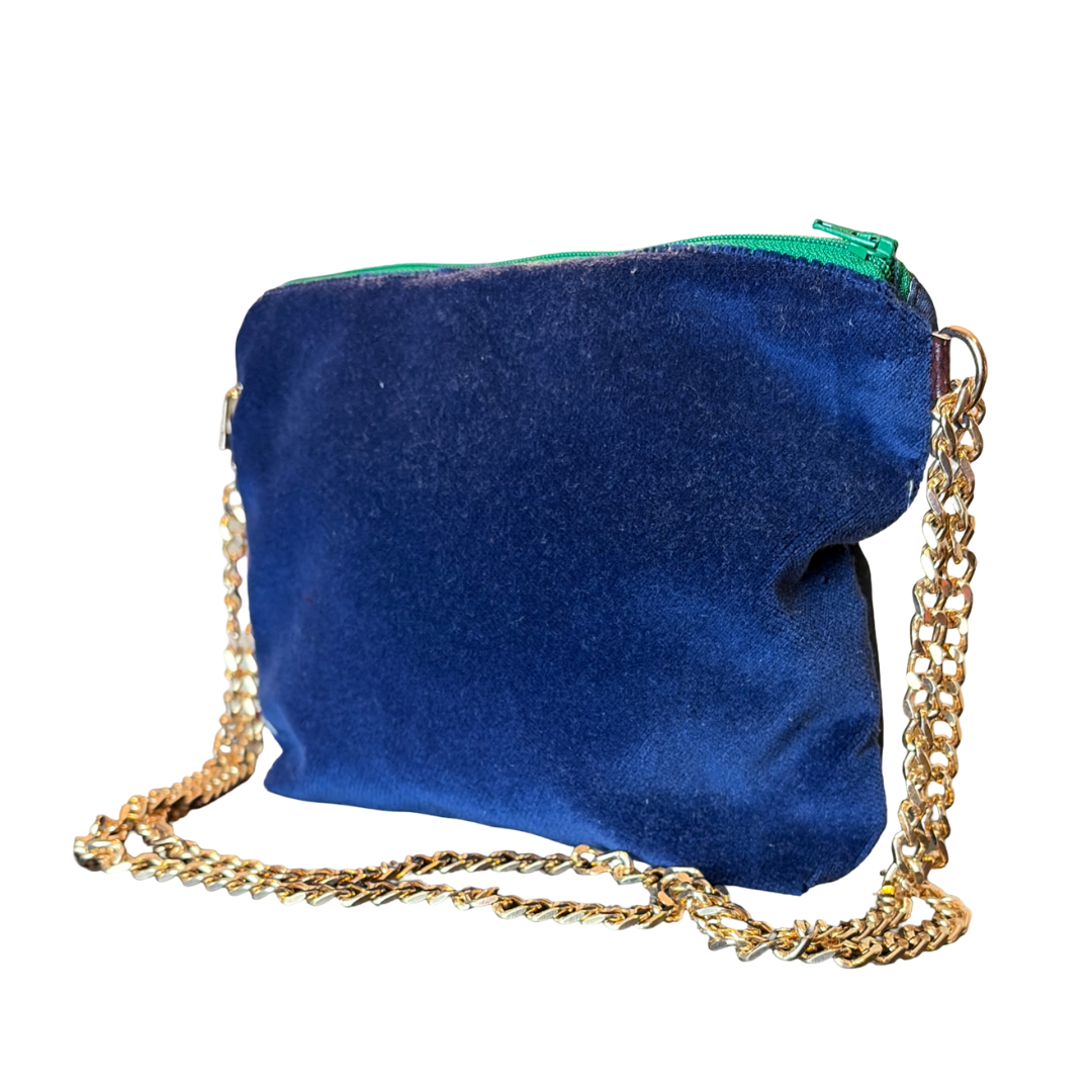 GG Logo Blooms Blue Vintage Scarf Crossbody Bag with Fringe
