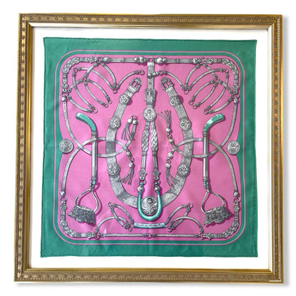Framed Hermes Scarf Gaucho par Hermès Framed Vintage Silk Scarf 20" Vintage Hermes at Vintage Luxe Up