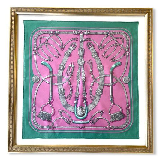 Framed Hermes Scarf Gaucho par Hermès Framed Vintage Silk Scarf 20" Vintage Hermes at Vintage Luxe Up