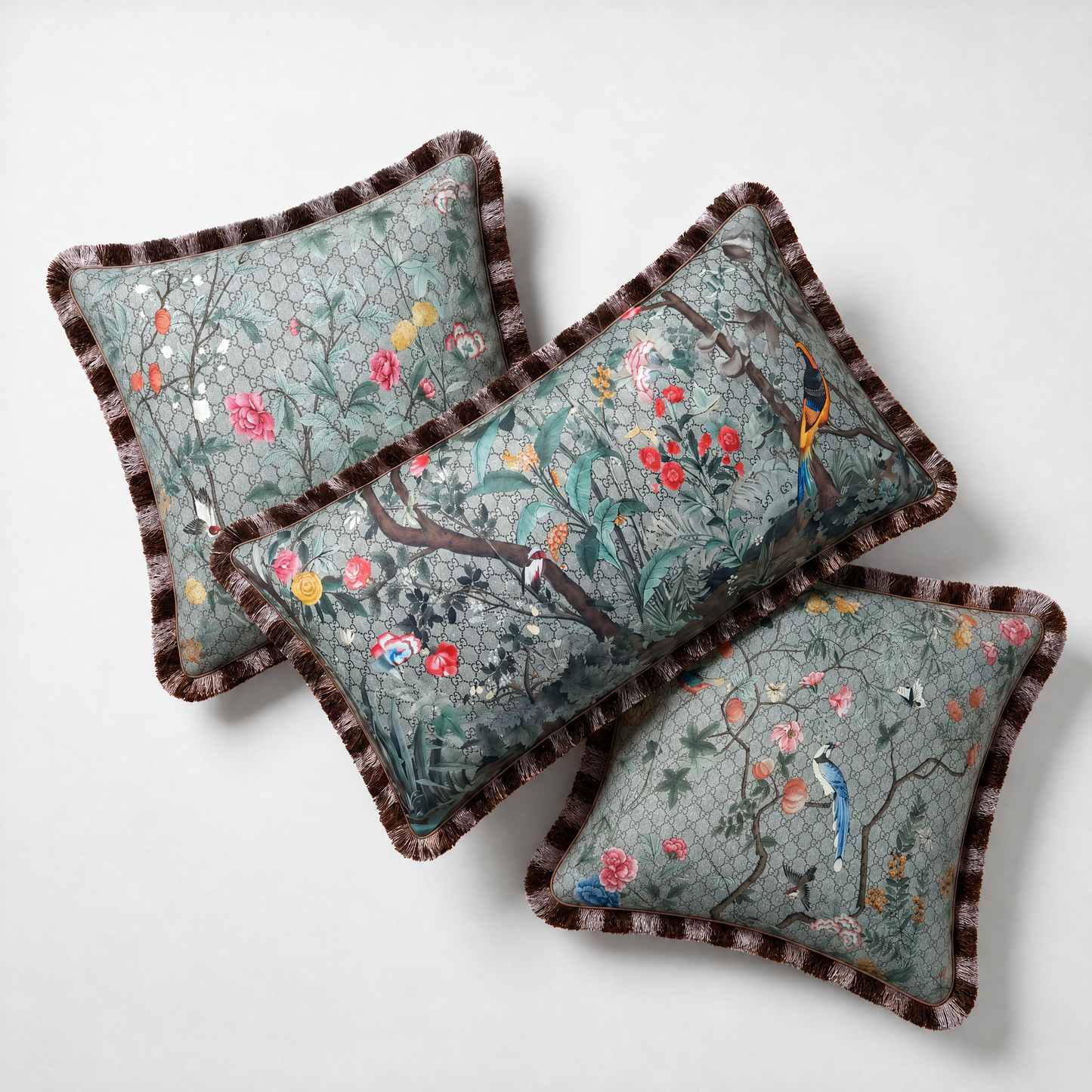 GG Tree of Life Tian Chinoiserie Vintage Silk Scarf Pillows