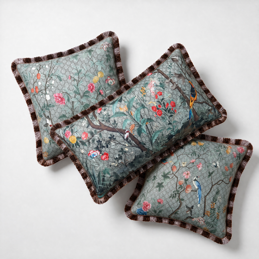 GG Tree of Life Tian Chinoiserie Vintage Silk Scarf Pillows