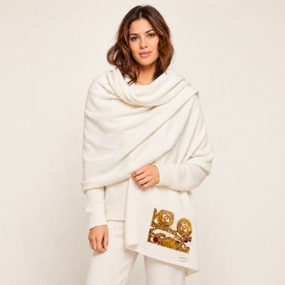 CC Gold Coin Vintage Silk Scarf & Cashmere Shawl