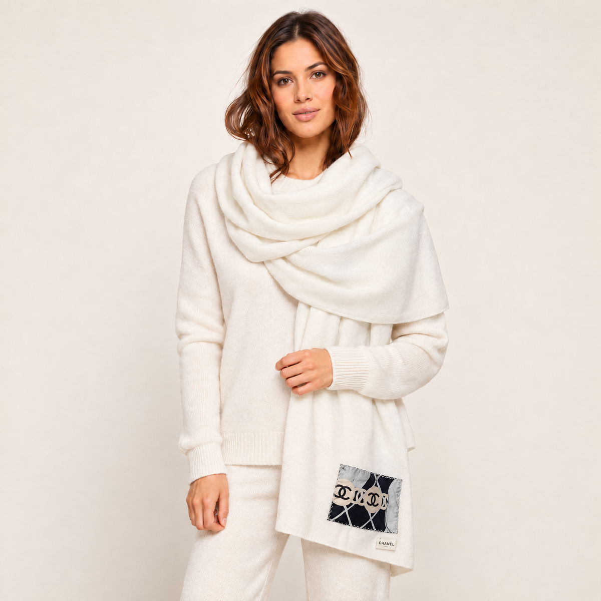 Chanel CC Camellia Silk Scarf & Cashmere Shawl at Vintage Luxe Up