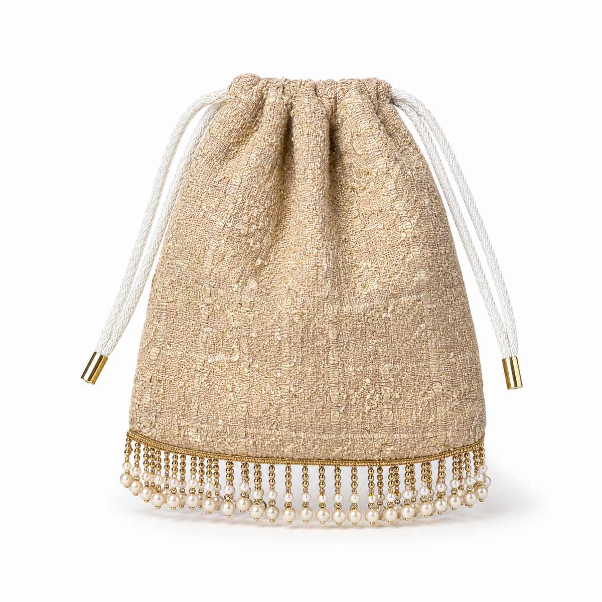 CC Gold Coins Vintage Scarf Drawstring Crossbody Bag with Fringe