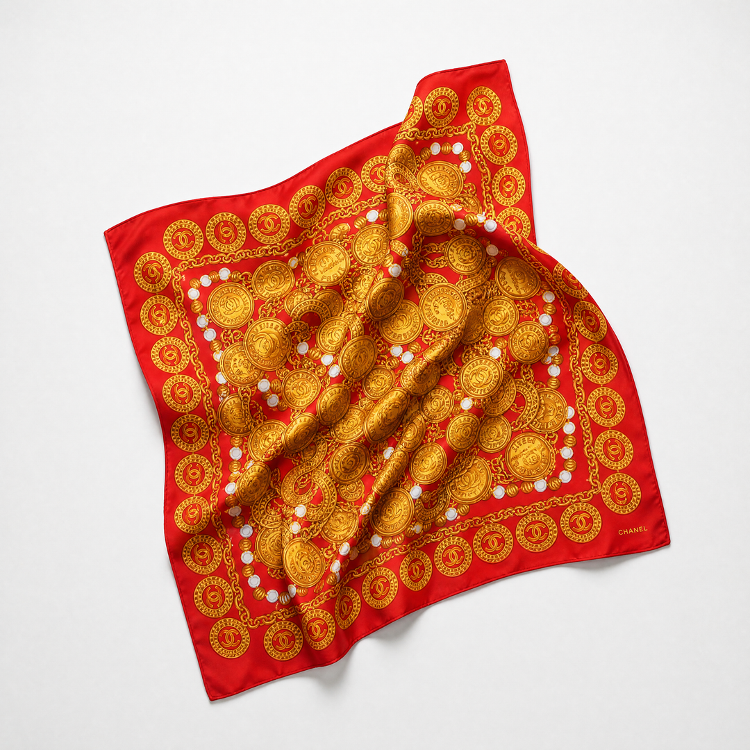 Chanel CC Logo Scarf Red