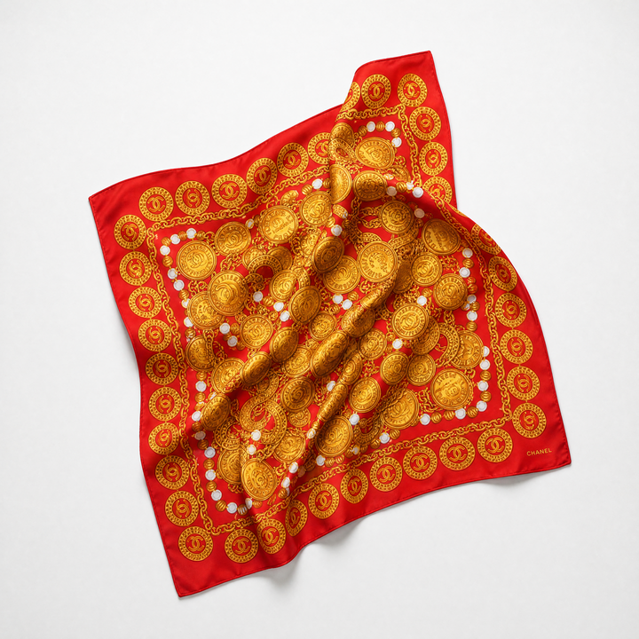 Chanel CC Logo Scarf Red