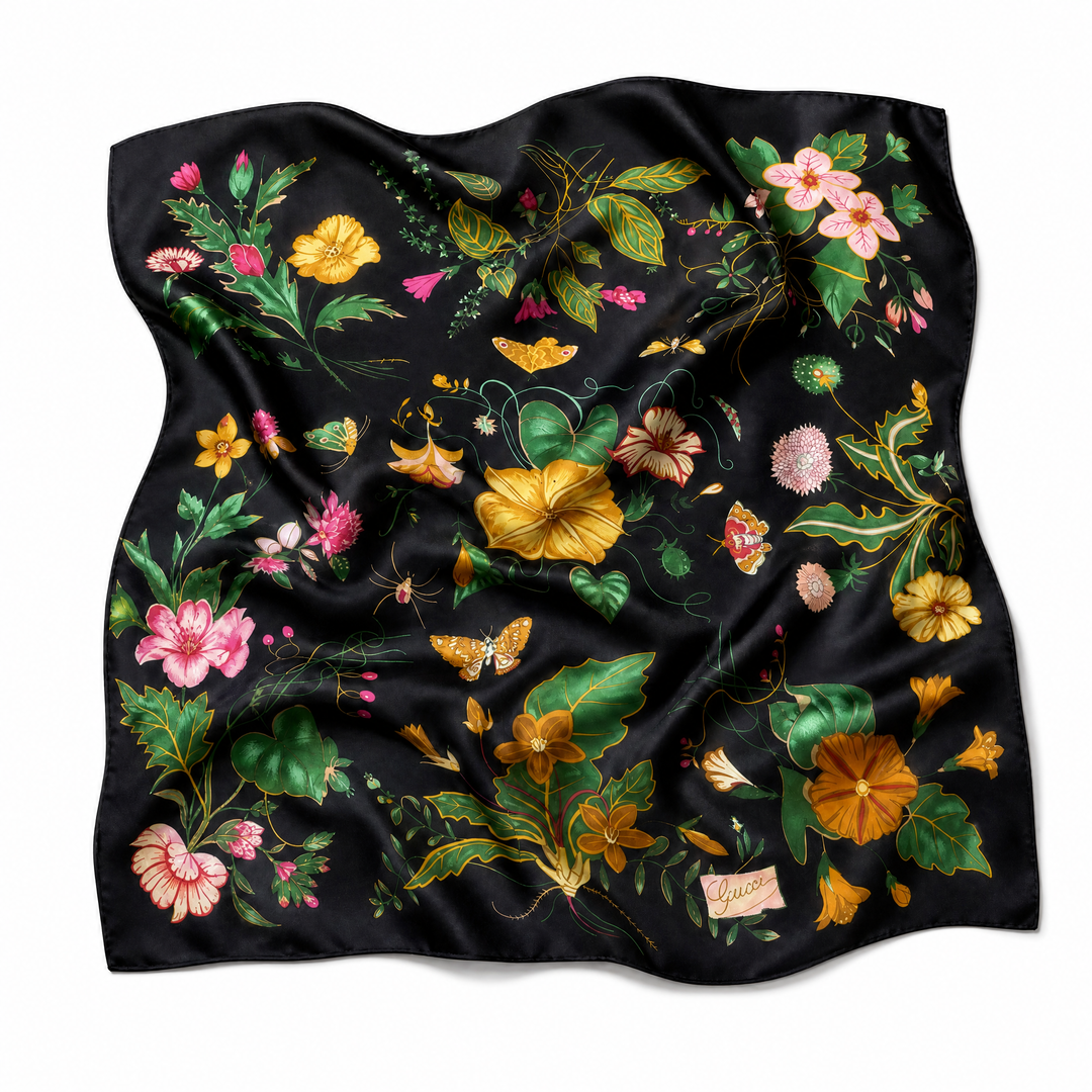 Gucci Black Floral Silk Scarf