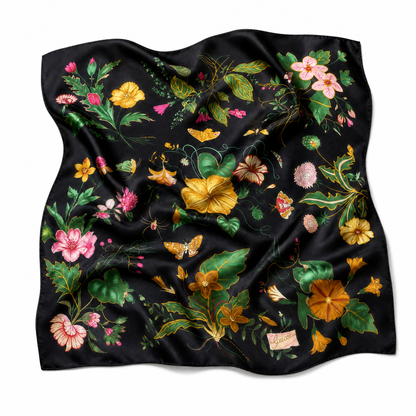 Gucci Black Floral Silk Scarf