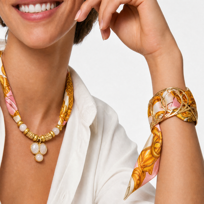 CC Buttons Pink Vintage Scarf & Quartz Necklace