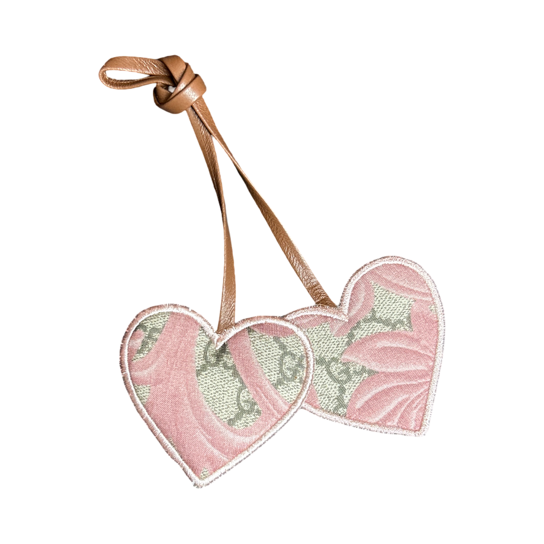 GG Logo Arabesque Pink Scarf Double Heart Bag Charm