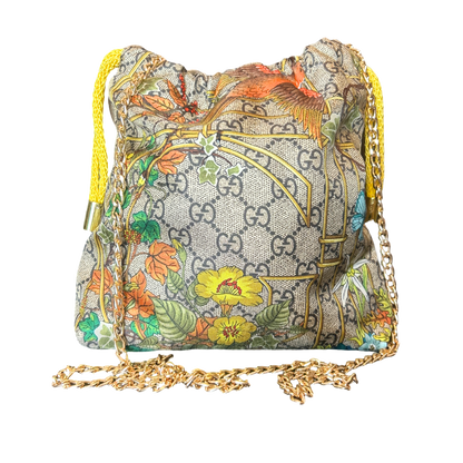 GG Floral Lattice Vintage Scarf Drawstring Crossbody Bag