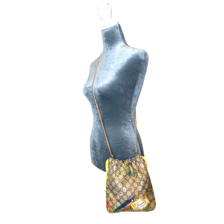 Floral Lattice Vintage Scarf Drawstring Crossbody Bag
