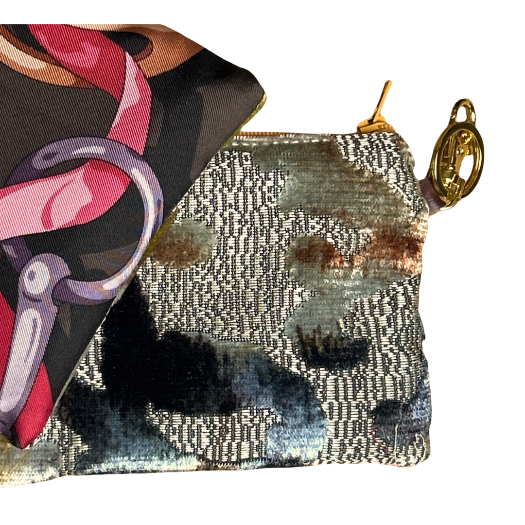 Horsebit Brown Vintage Silk Scarf Coffee Run Keychain Bag