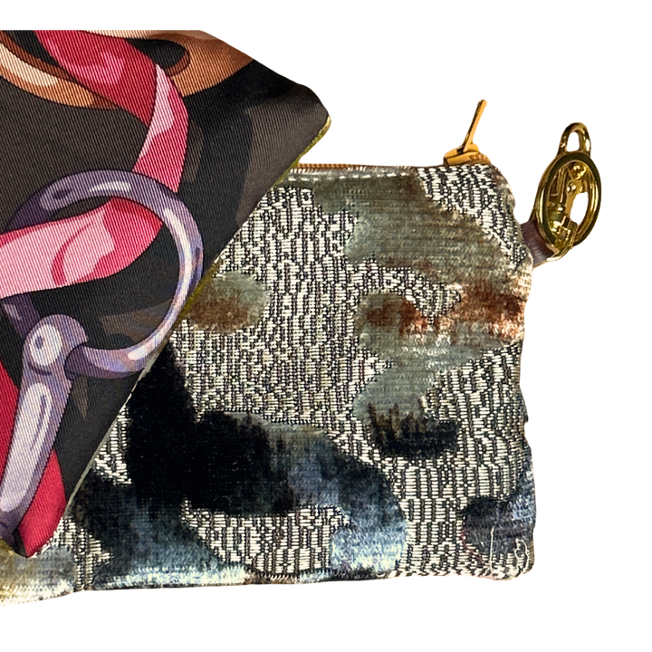 Horsebit Brown Vintage Silk Scarf Coffee Run Keychain Bag
