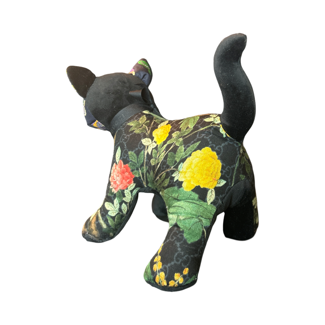 GG Logo Chinoiserie Noir Vintage Silk Scarf Patchwork Kitten