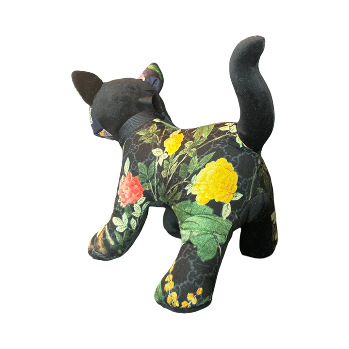 GG Logo Chinoiserie Noir Vintage Silk Scarf Patchwork Kitten