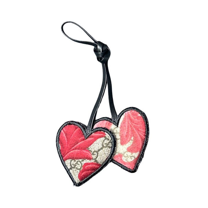 GG Logo Arabesque Red Scarf Double Heart Bag Charm