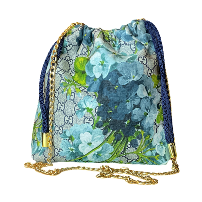 GG Blooms Blue Vintage Scarf Drawstring Crossbody Bag