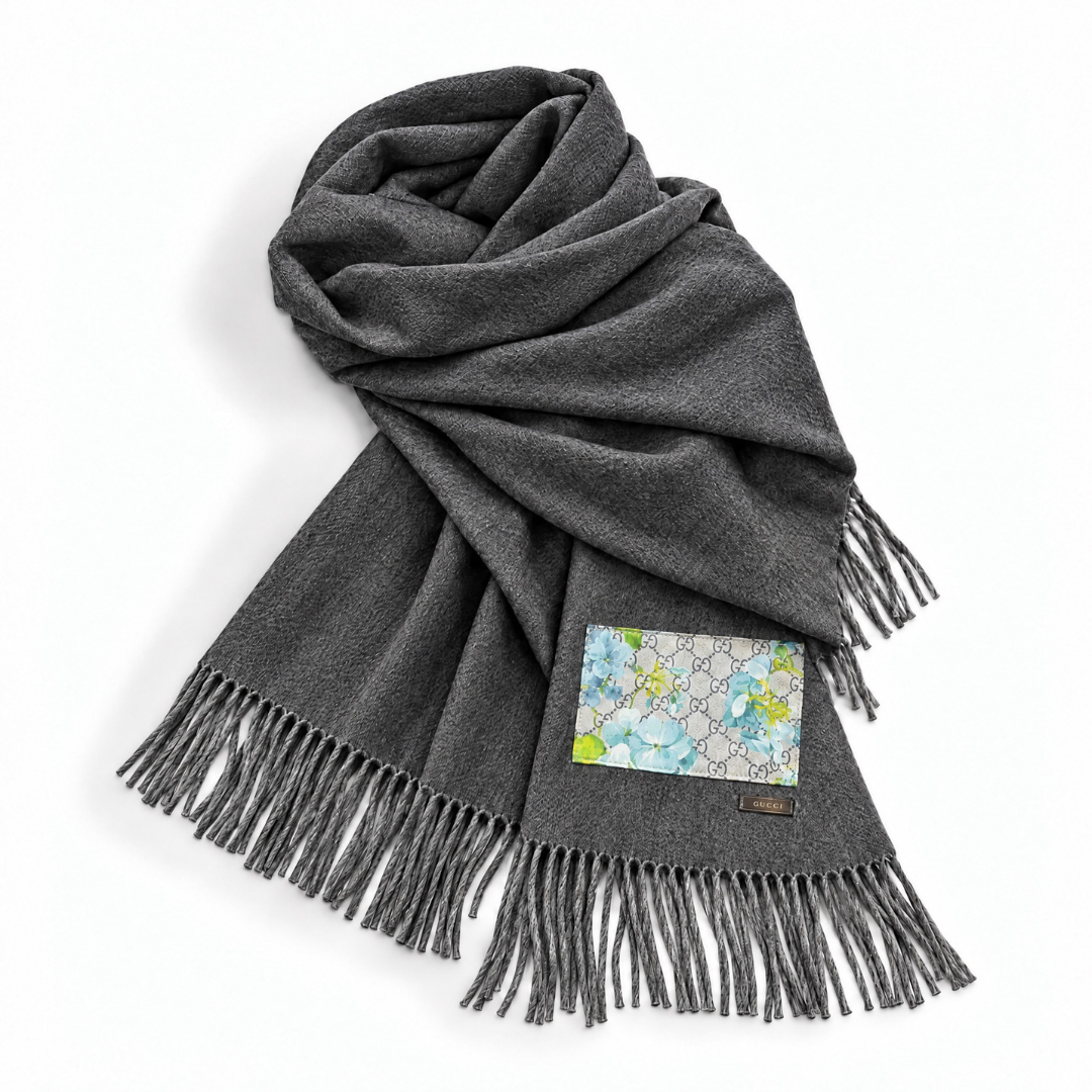 GG Blooms Blue Vintage Silk Scarf & Cashmere Shawl