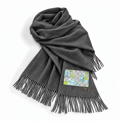 GG Blooms Blue Vintage Silk Scarf & Cashmere Shawl