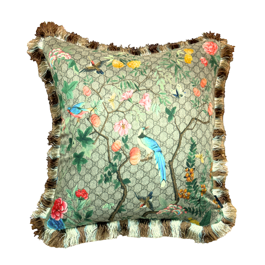 GUCCI Tree of Life Chinoiserie Silk Scarf Pillow