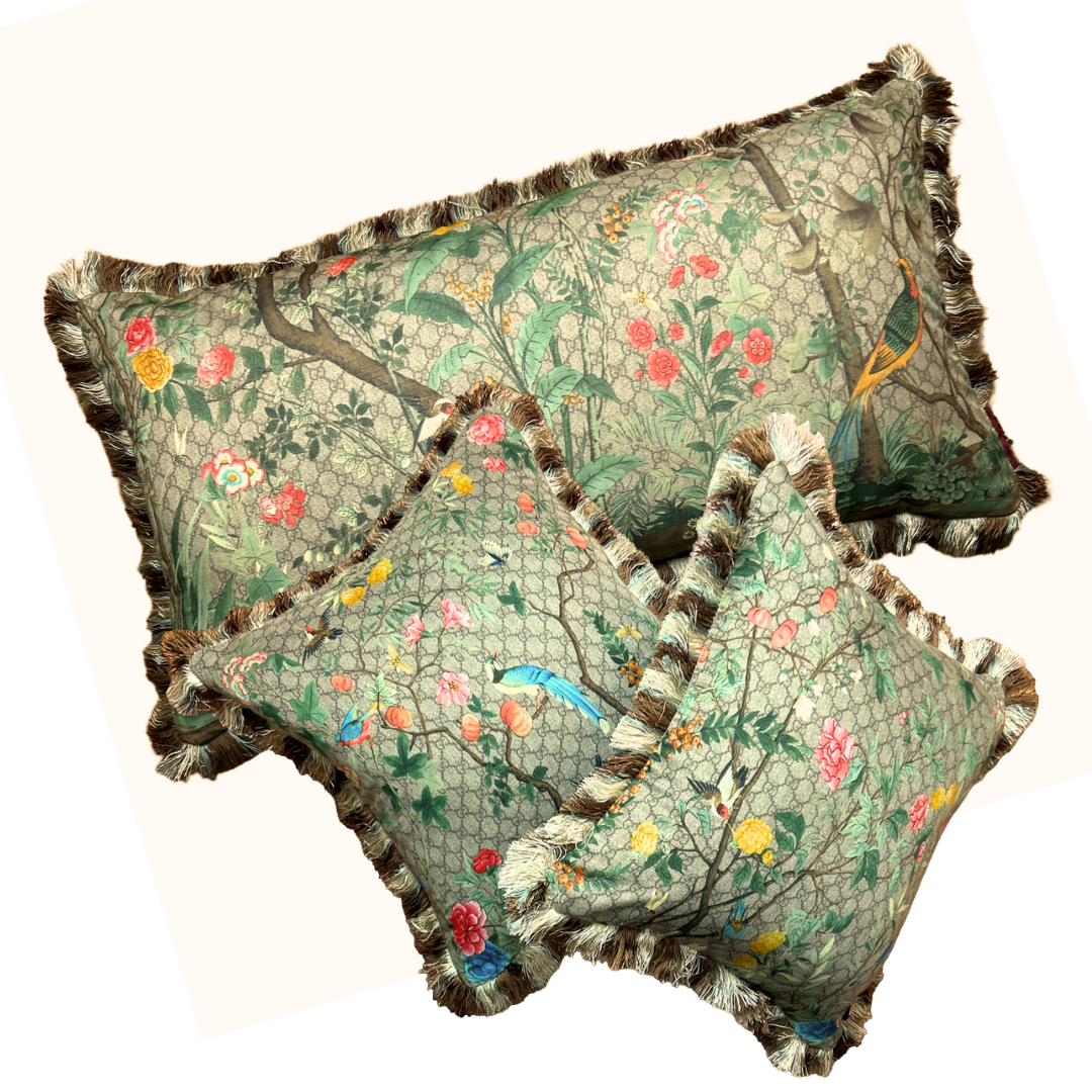 GUCCI Tree of Life Chinoiserie Silk Scarf Pillow