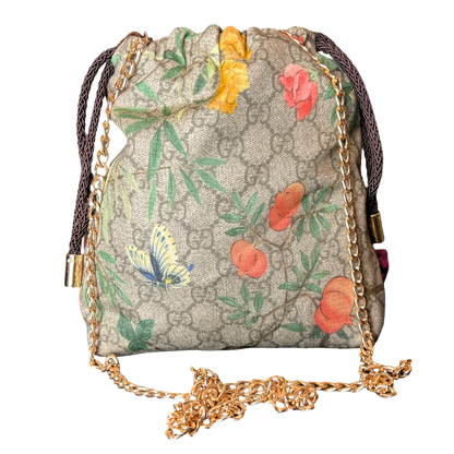 Gucci GG Chinoiserie Silk Scarf Drawstring Crossbody Bag
