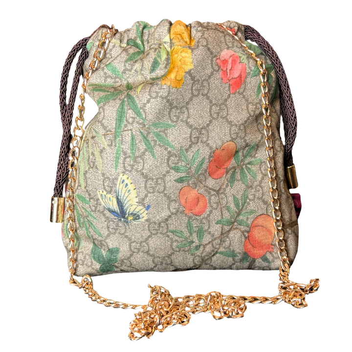 Gucci GG Chinoiserie Silk Scarf Drawstring Crossbody Bag
