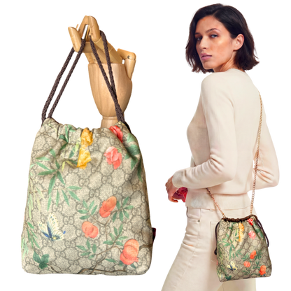 Gucci GG Chinoiserie Silk Scarf Drawstring Crossbody Bag