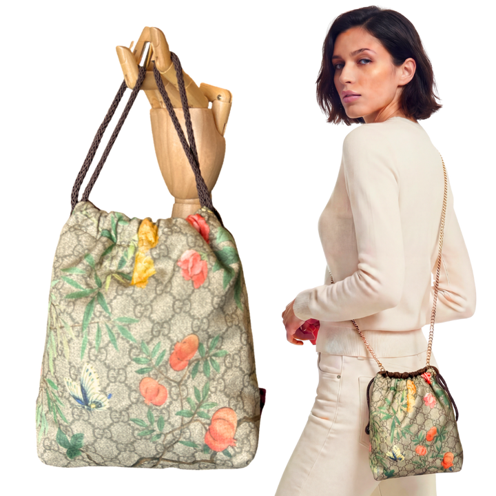 Gucci GG Chinoiserie Silk Scarf Drawstring Crossbody Bag