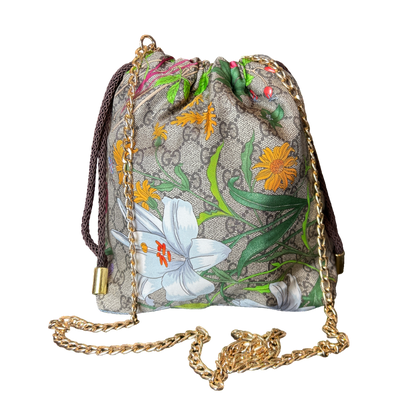 GG Floral Vintage Silk Scarf Drawstring Crossbody Bag