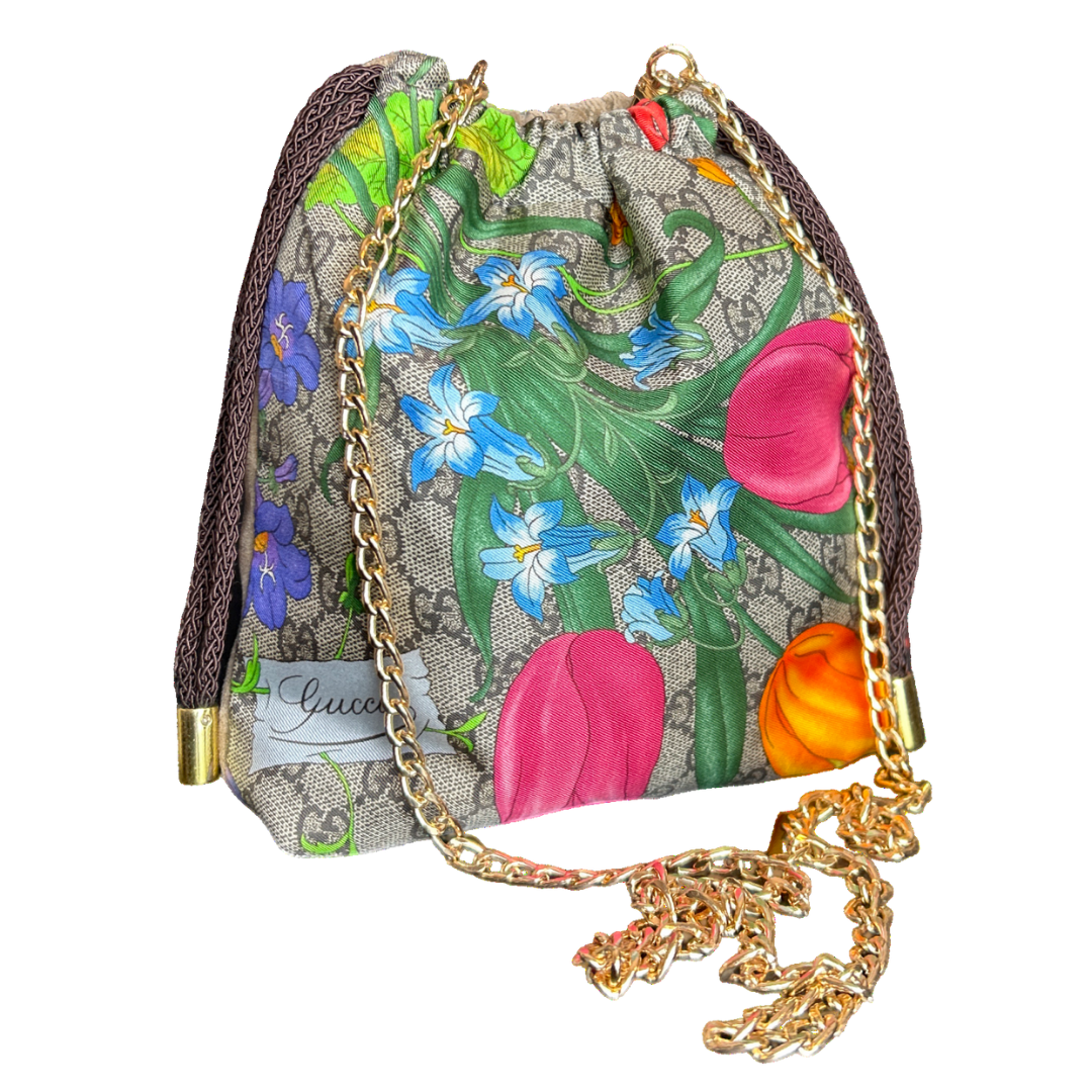 GG Floral Vintage Silk Scarf Drawstring Crossbody Bag