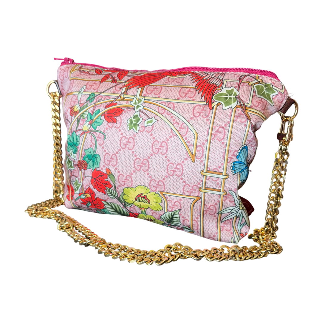 GG Floral Lattice Pink Vintage Silk Scarf Crossbody Bag